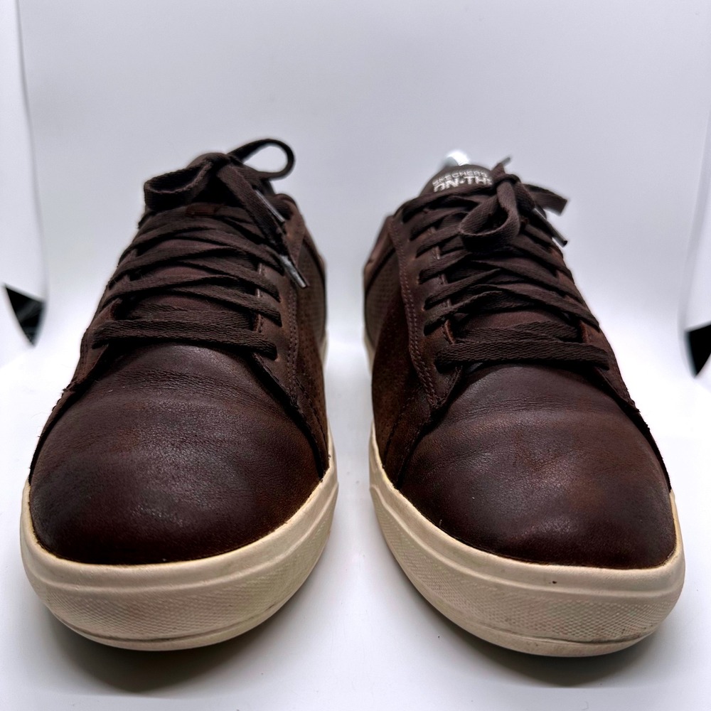 Skechers On-The-Go Leather Sneakers Casual Cushion Walking Shoes Brown Size 7.5 - Picture 2 of 12
